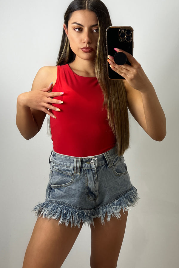 lasula Jolene Red Slinky Sleeveless Bodysuit