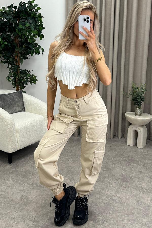 Lasula Krissy Beige Double Pocket Cargo Trousers