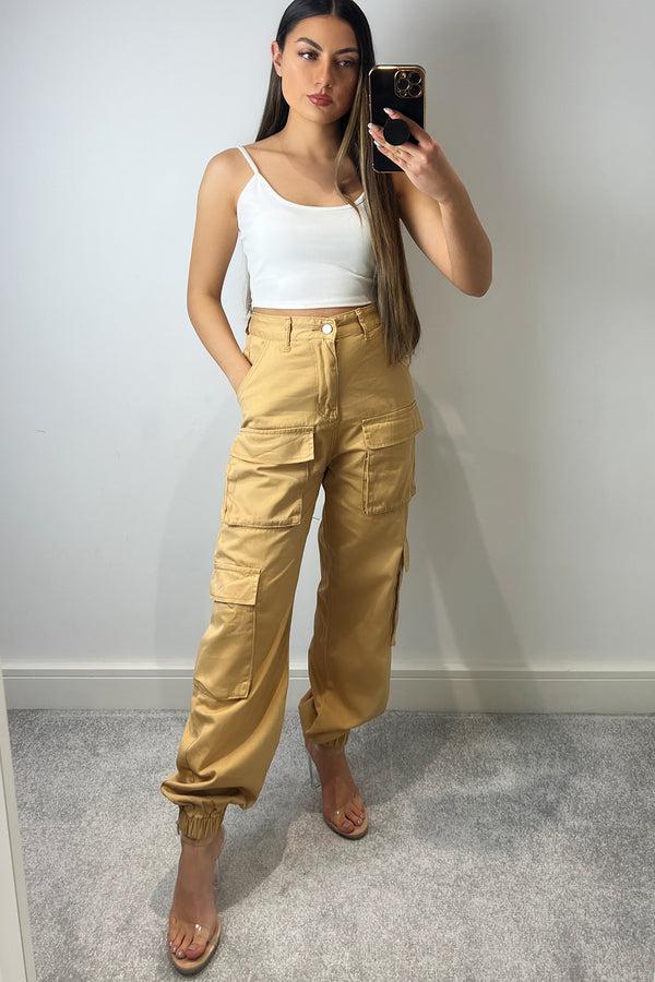 Lasula Krissy Camel Double Pocket Cargo Trousers