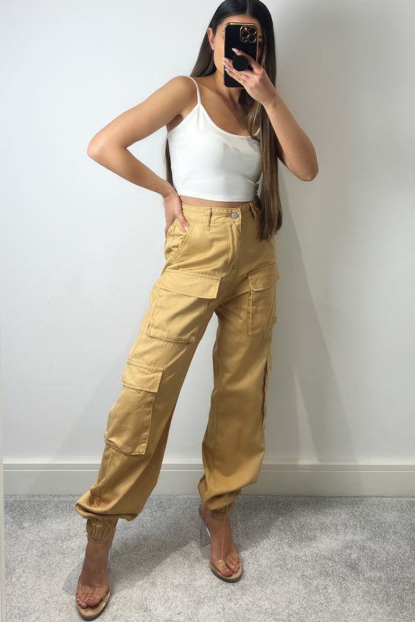 lasula Krissy Camel Double Pocket Cargo Trousers