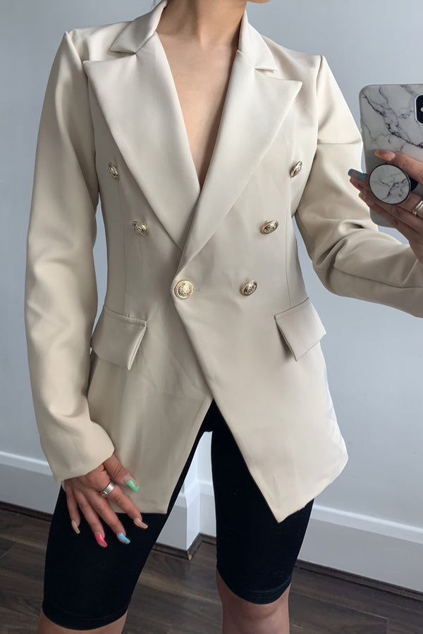 Lasula Kylie Beige Tailored Button Detail Blazer
