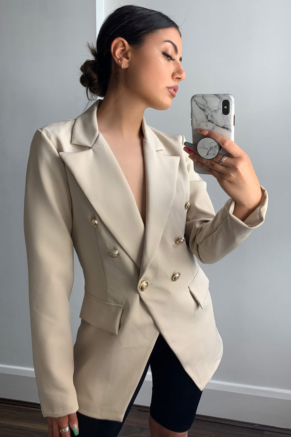 Lasula Kylie Beige Tailored Button Detail Blazer