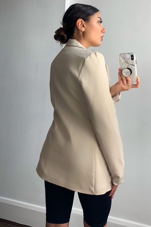 Lasula Kylie Beige Tailored Button Detail Blazer