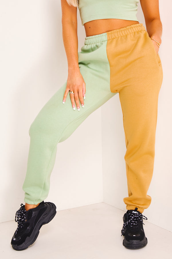 lasula Lacey Beige and Sage Colour Block Joggers