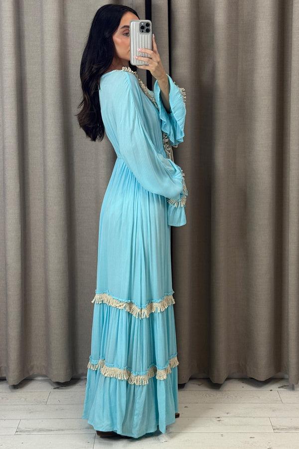 Lasula Lenny Blue Tassel Tiered Maxi Dress