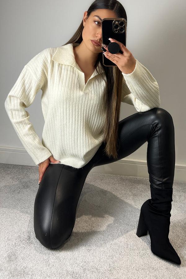 lasula Luella Cream V Neck Collar Knitted Jumper