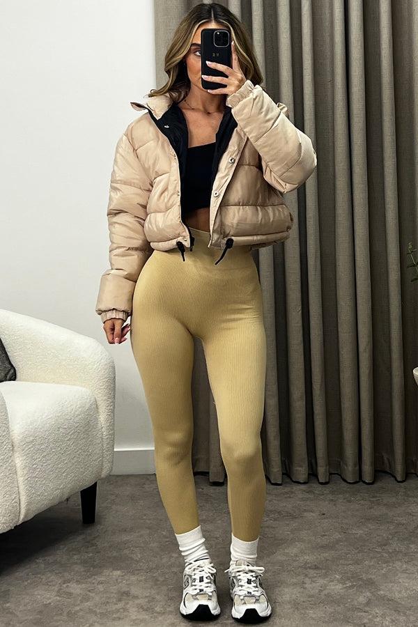 Lasula Megs Beige Ribbed High Waisted Gym Leggings