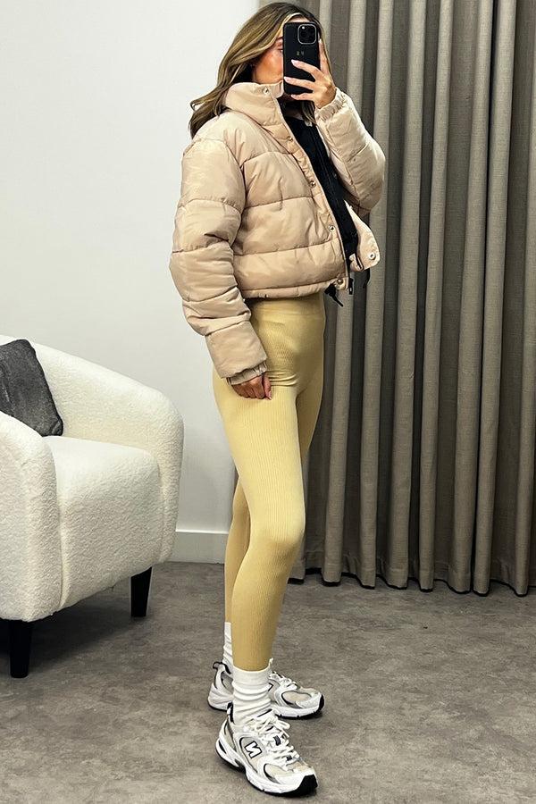 Lasula Megs Beige Ribbed High Waisted Gym Leggings