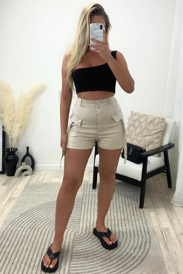 Lasula Myla Beige Cargo Pocket Detail Shorts