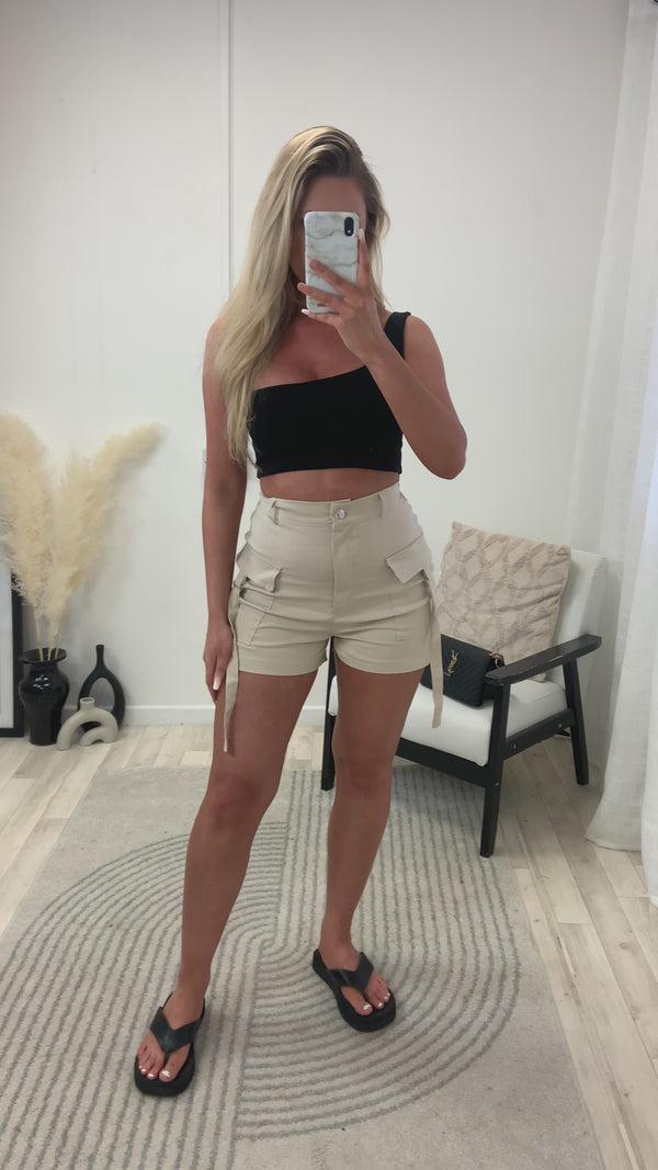 Lasula Myla Beige Cargo Pocket Detail Shorts