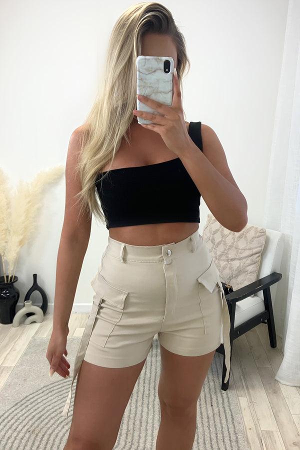 lasula Myla Beige Cargo Pocket Detail Shorts