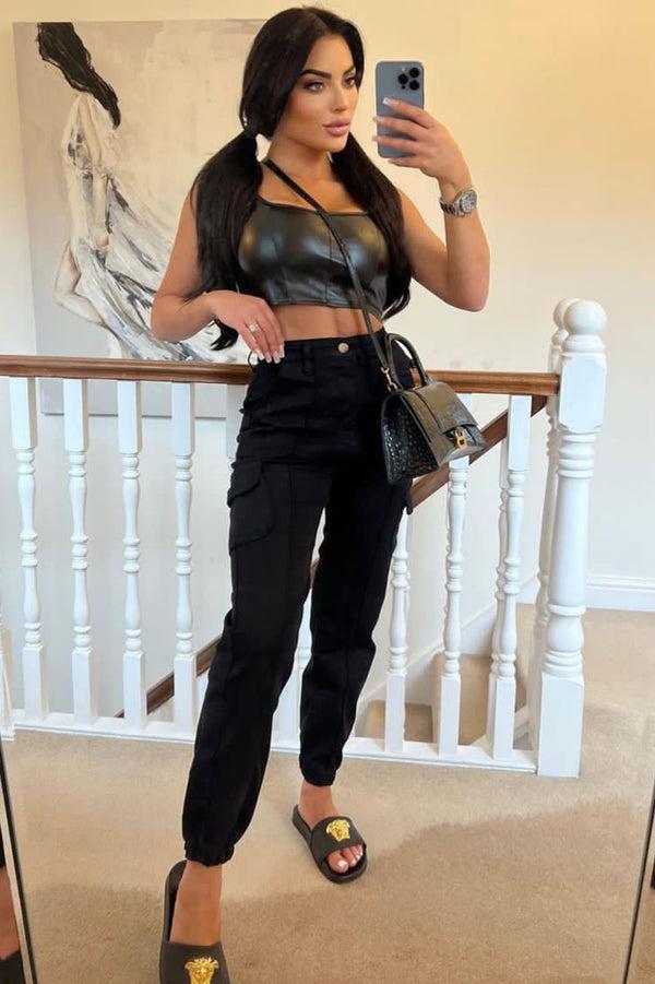 Lasula Natalie Black Pocket Detail Cargo Trousers