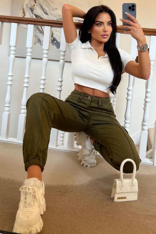 Lasula Natalie Khaki Pocket Detail Cargo Trousers
