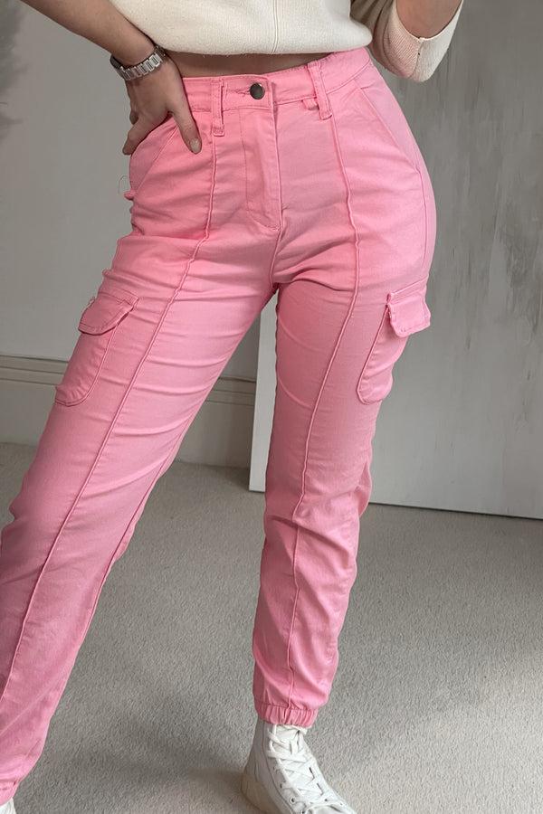 Lasula Natalie Pink Pocket Detail Cargo Trousers