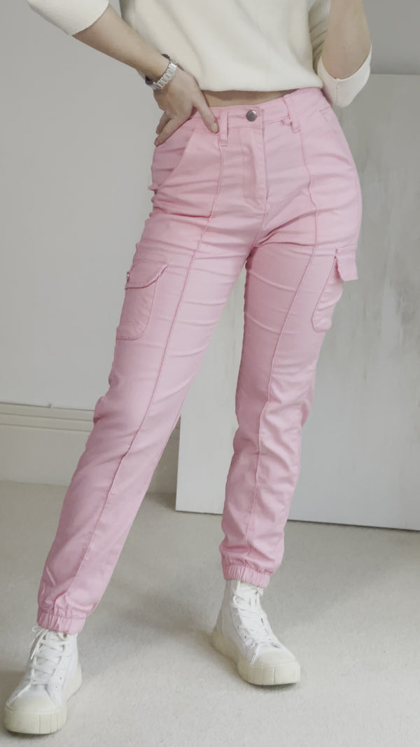 Lasula Natalie Pink Pocket Detail Cargo Trousers