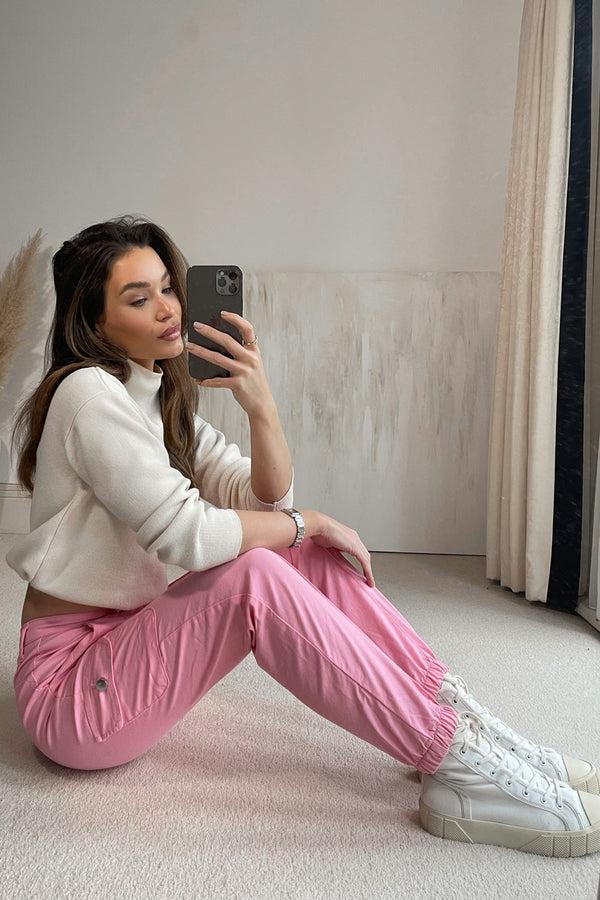 lasula Natalie Pink Pocket Detail Cargo Trousers