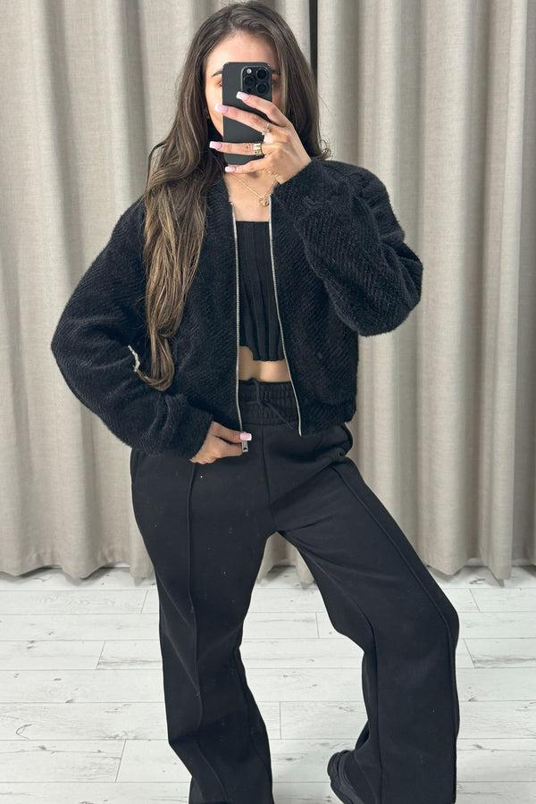 Lasula Naya Black Wool Look Zip Up Bomber Jacket