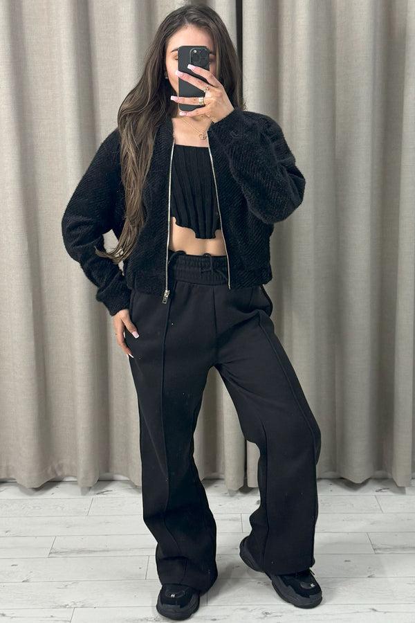 Lasula Naya Black Wool Look Zip Up Bomber Jacket
