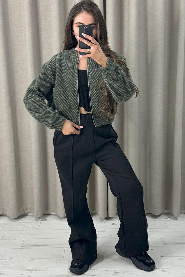 Lasula Naya Khaki Wool Look Zip Up Bomber Jacket