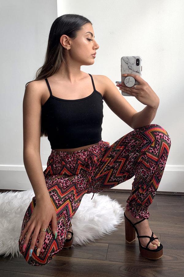 Lasula Pink Multi Zig Zag Print Cuffed Trousers