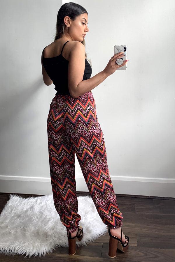 Lasula Pink Multi Zig Zag Print Cuffed Trousers