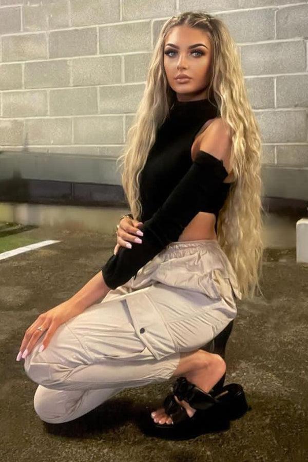 Lasula Roxy Beige Shell Pocket Cargo Trousers