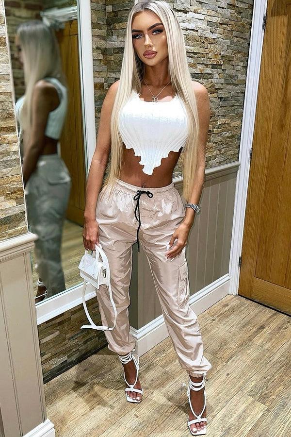 lasula Roxy Beige Shell Pocket Cargo Trousers