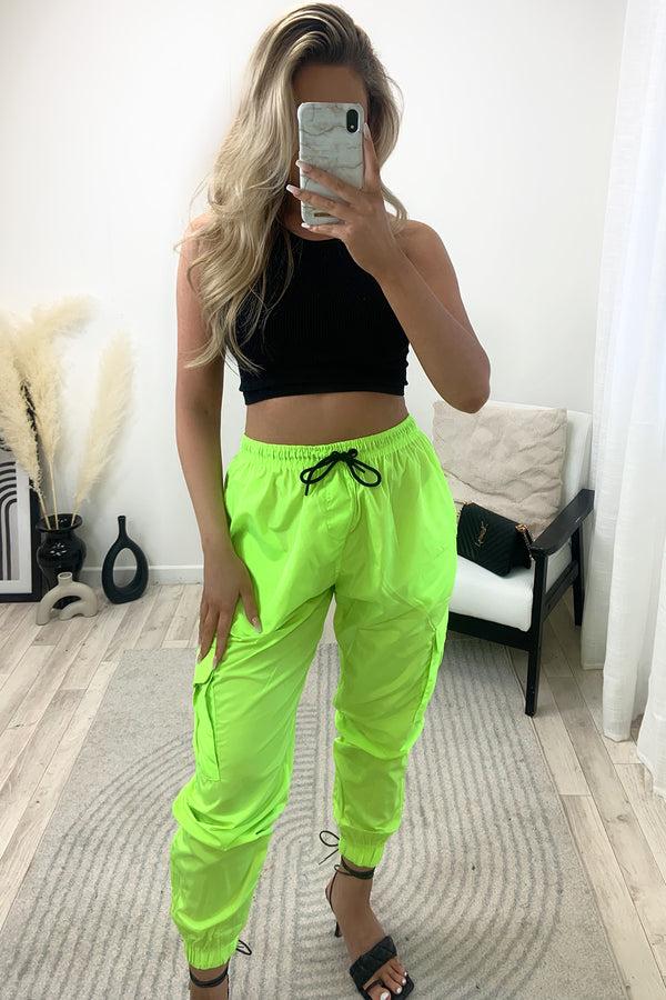 Lasula Roxy Neon Green Shell Pocket Cargo Trousers
