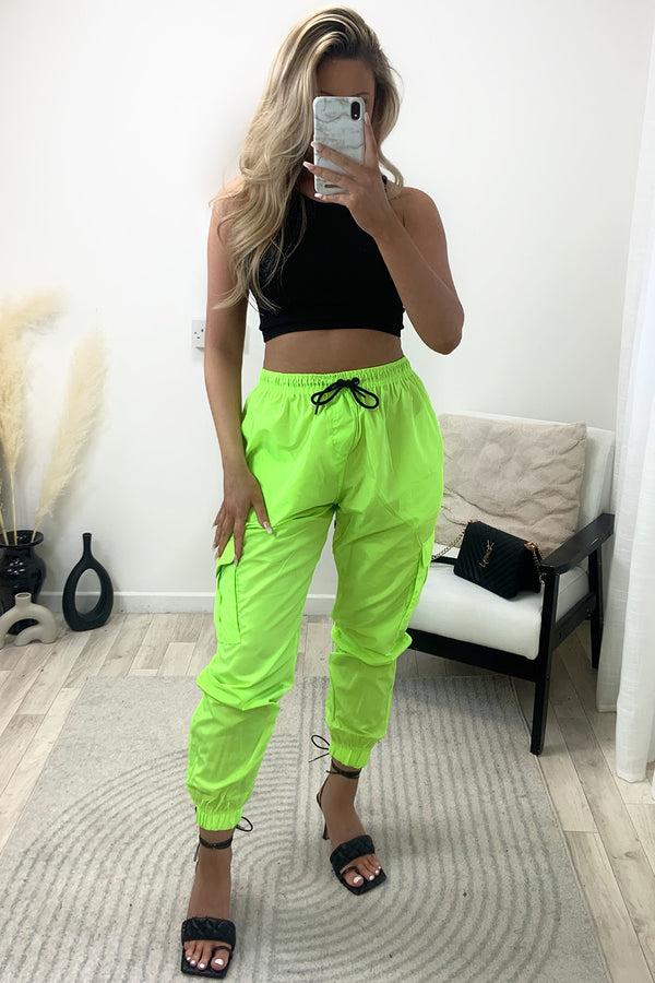 Lasula Roxy Neon Green Shell Pocket Cargo Trousers