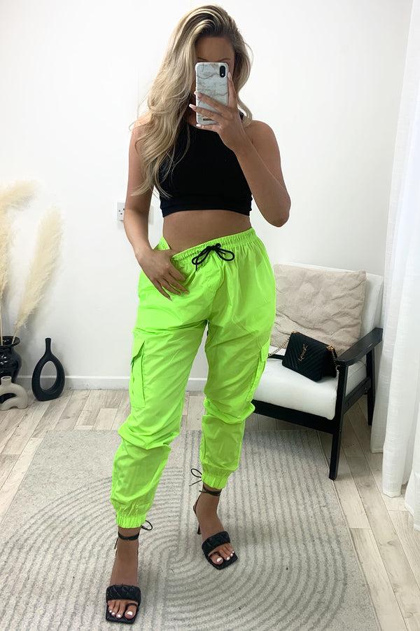 lasula Roxy Neon Green Shell Pocket Cargo Trousers