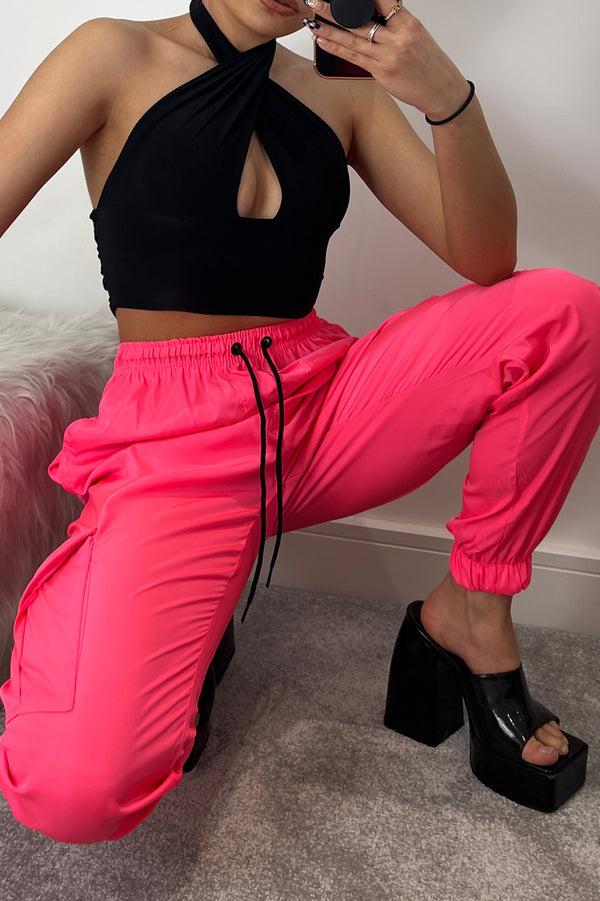 lasula Roxy Neon Pink Shell Pocket Cargo Trousers
