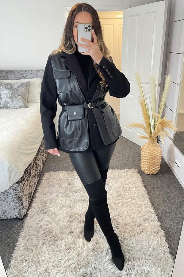 Lasula Tami Black Faux Leather PU Belt Bag Jacket