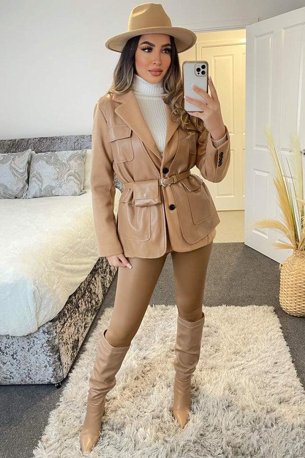 Lasula Tami Camel Faux Leather PU Belt Bag Jacket