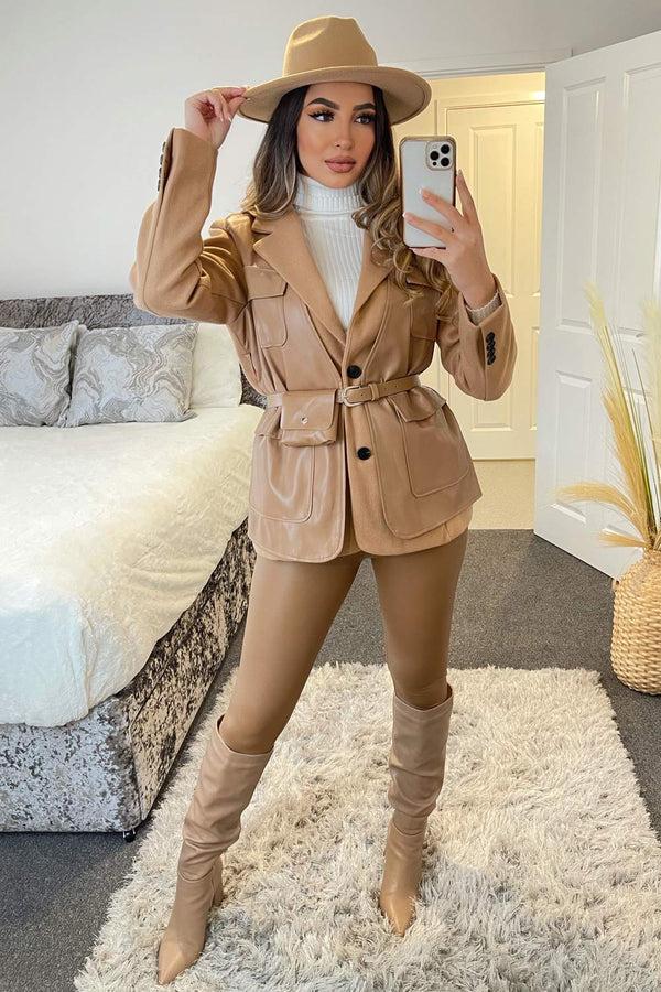 Lasula Tami Camel Faux Leather PU Belt Bag Jacket