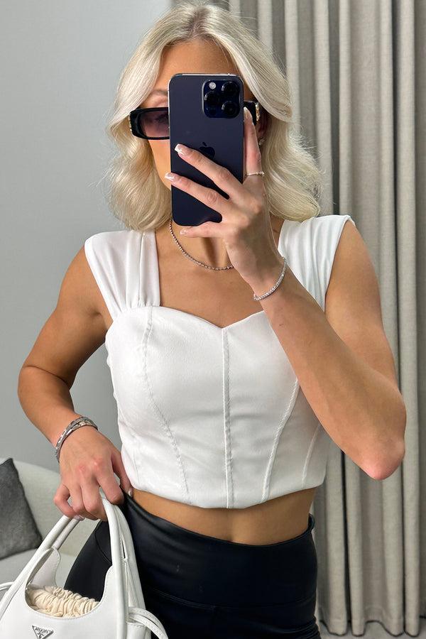 Lasula Tammi White Faux Leather PU Corset Crop Top