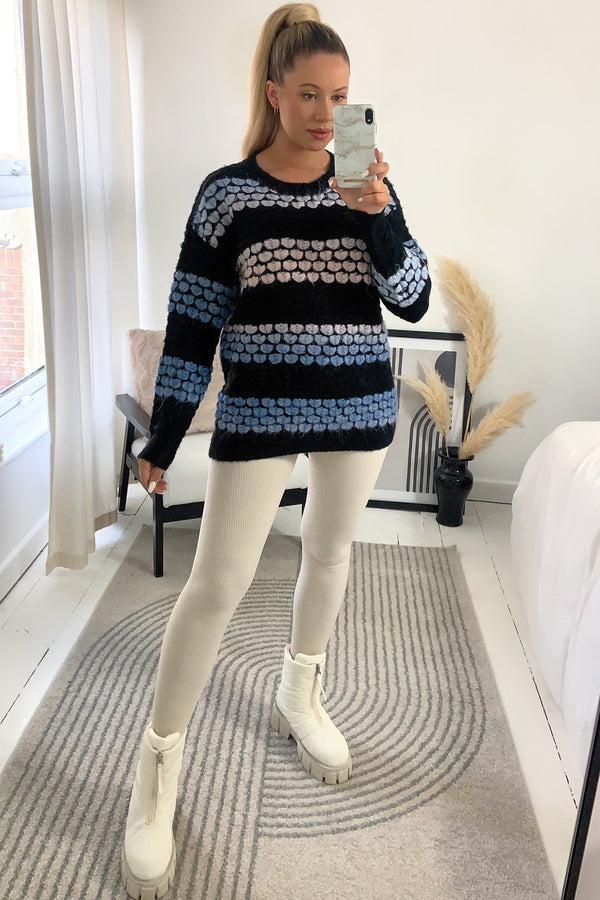 Lasula Tayla Black Tie Dye Heart Knitted Jumper