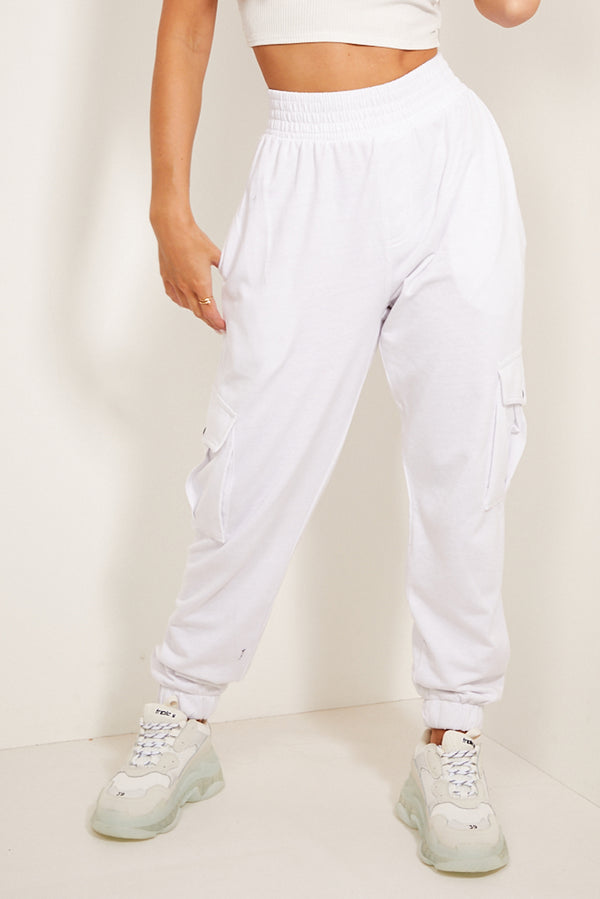Lasula White High Waisted Cargo Casual Joggers