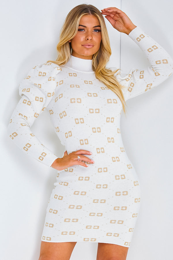 Lasula White Knit CC Print Dress