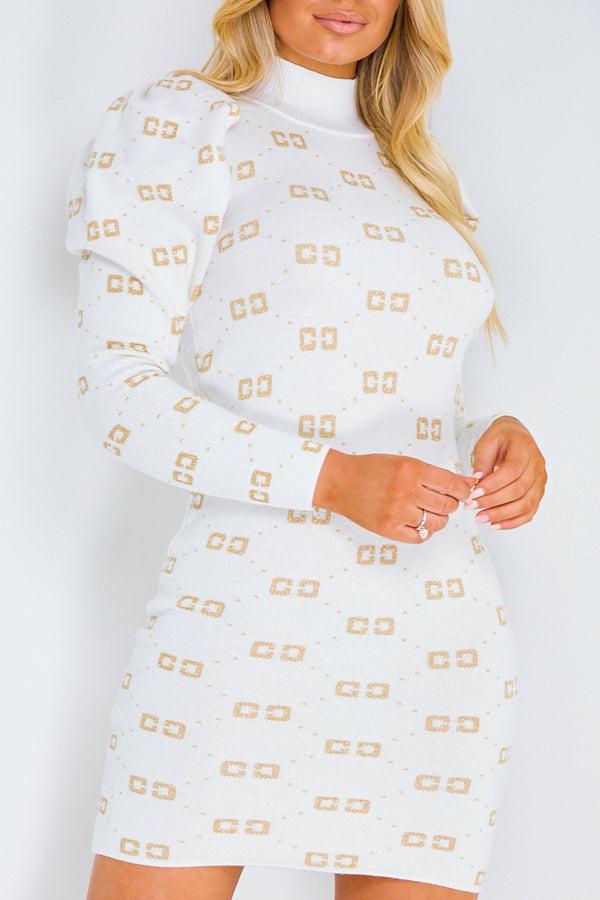 Lasula White Knit CC Print Dress