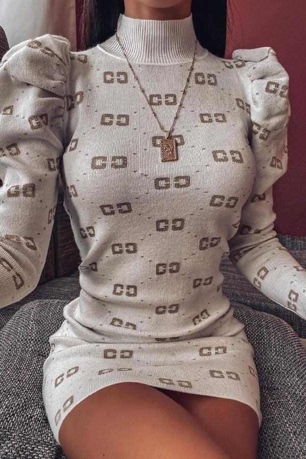 lasula White Knit CC Print Dress