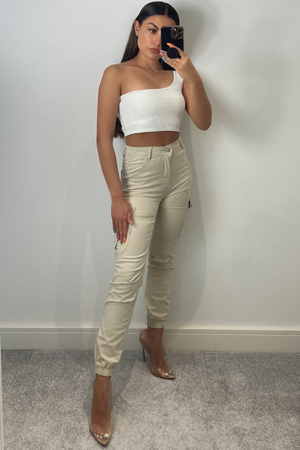 Lasula Liberty Beige Pocket Detail Skinny Cargo Trousers