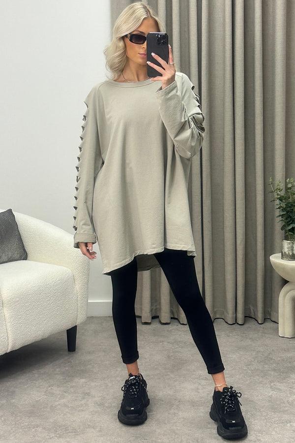 Lasula Lisa Beige Slash Sleeve Oversized Jumper Dress