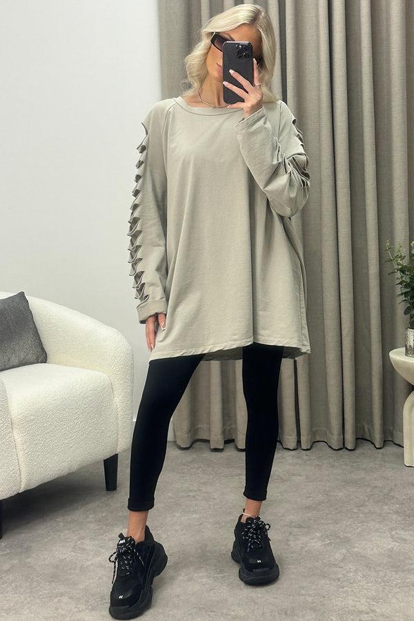 Lasula Lisa Beige Slash Sleeve Oversized Jumper Dress