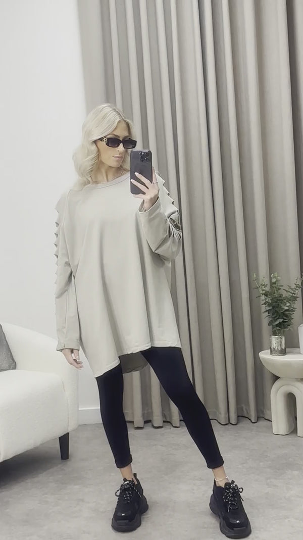 Lasula Lisa Beige Slash Sleeve Oversized Jumper Dress