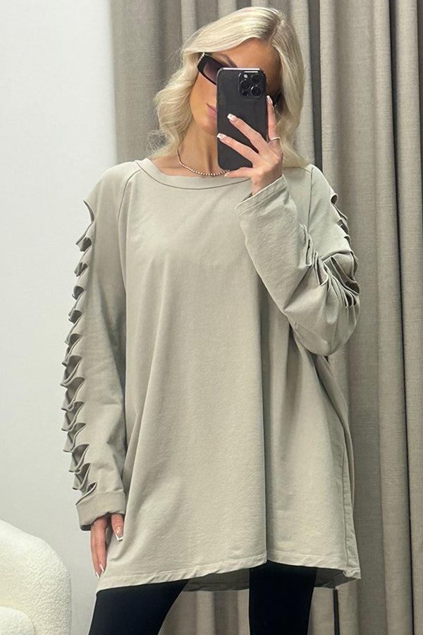 lasula Lisa Beige Slash Sleeve Oversized Jumper Dress