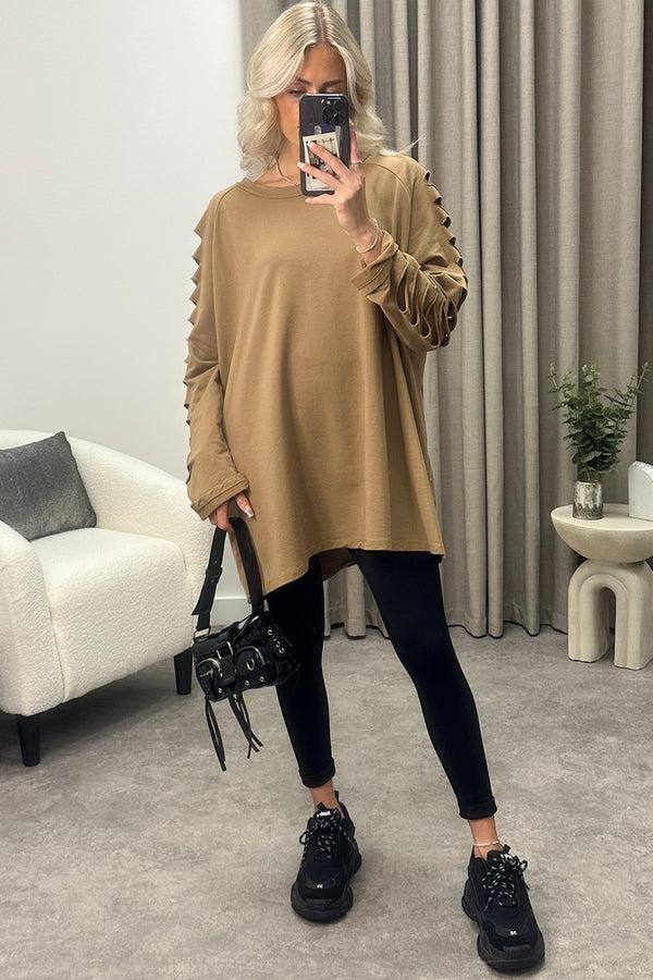 Lasula Lisa Dark Beige Slash Sleeve Oversized Jumper Dress