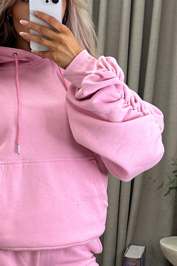 Lasula Lizzy Pink Ruched Detail Hoodie And Joggers Tracksuit