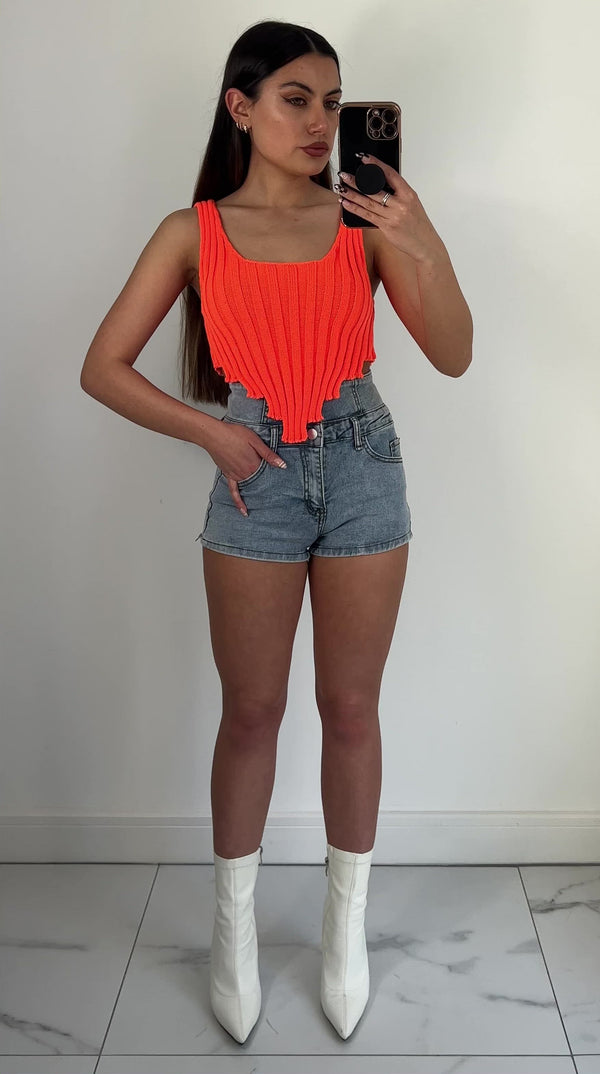 Lasula Lydia Blue Button Up Lace Back Detail Denim Hot Pants