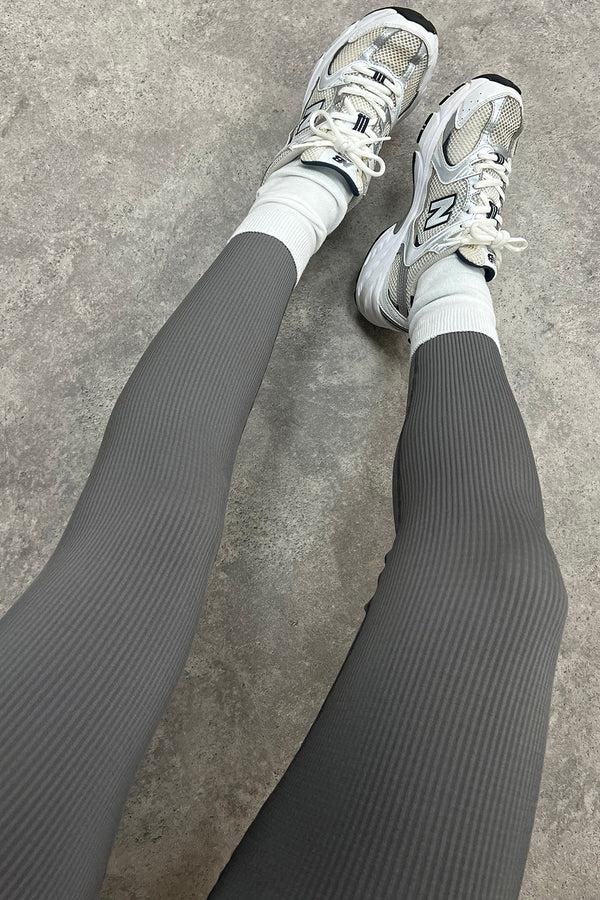 Lasula Madelyn Grey Ribbed Cropped Bralet And Leggings Gym Set