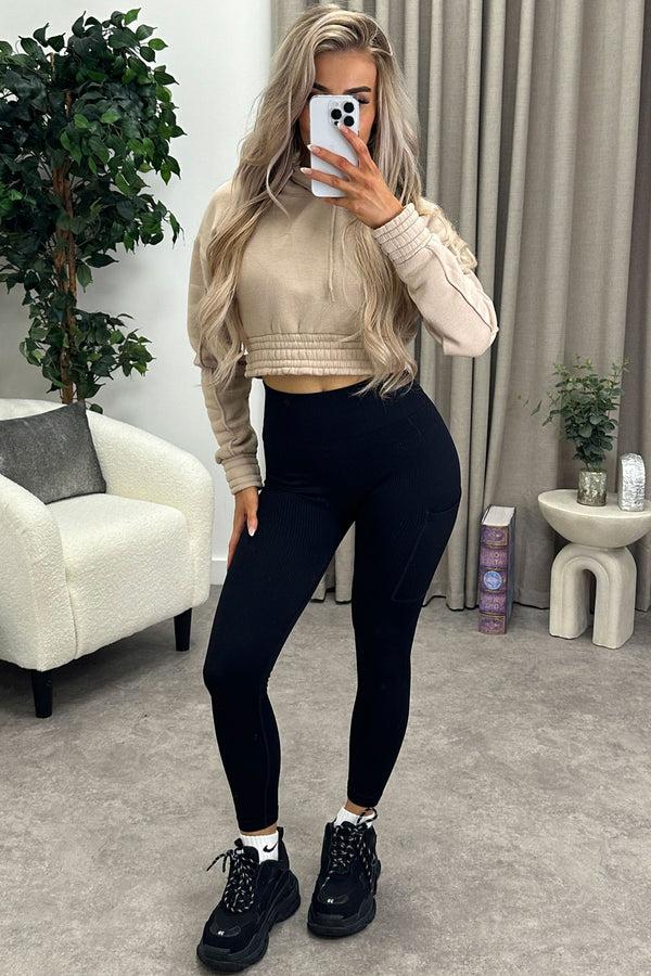 Lasula Mayra Black Ribbed Pocket Detail High Waisted Gym Leggings